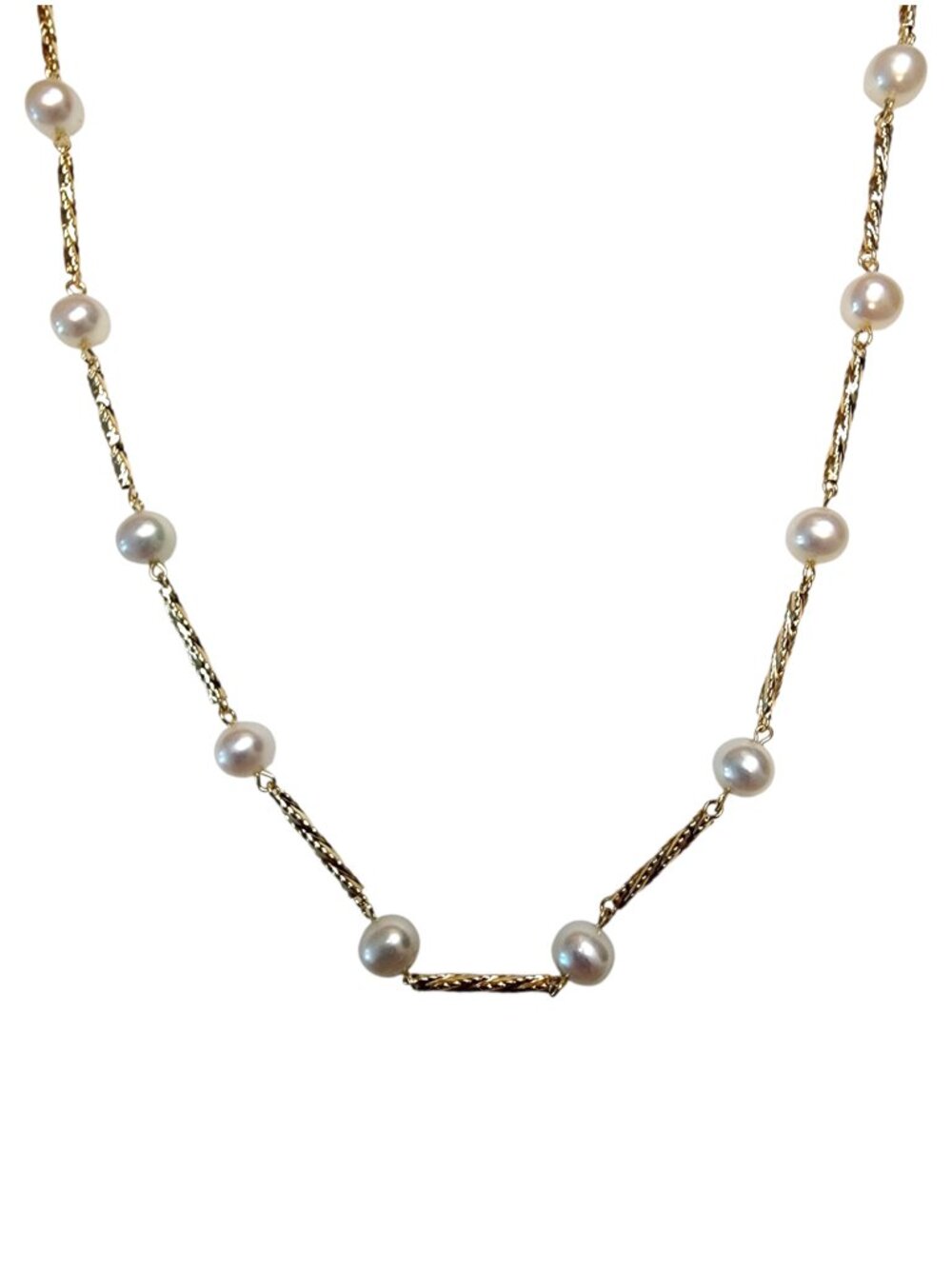 14K Yellow Gold Pearl and Cable Bar Station Necklace #25453